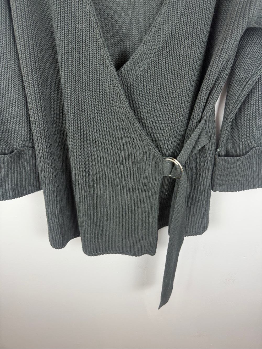 ICHI Ihbasil Cotton Blend Charcoal Grey Knit Wrap Cardigan Sweater Size L - Picture 8 of 12